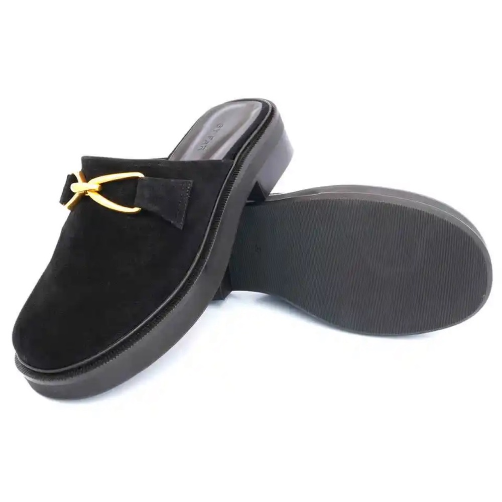 By Far Ladies Walker Black Suede Horsebit Clog Mules